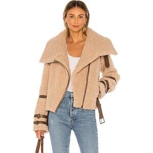Tularosa Bailey Long Sleeve Full Zip Faux Fur Moto Jacket Beige Women's Size XS